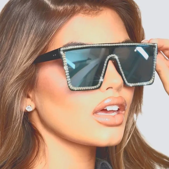 Black & Silver Rhinestone Unisex Sunglasses - Picture 4 of 4